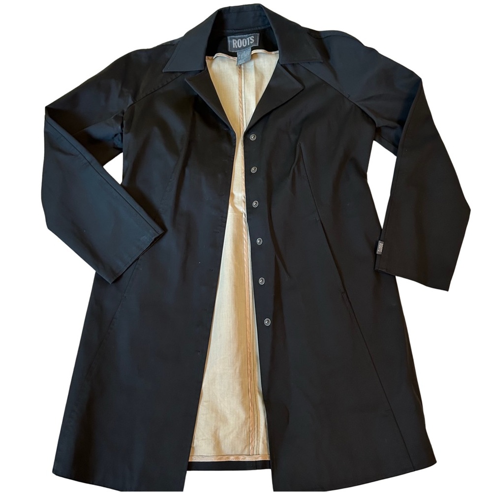 Roots Black Trench Coat with Cream Interior